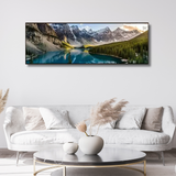 Panoramic Mountain Lake Framed Canvas Print – Alpine Landscape Wall Art for Living Room or Office