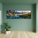 Panoramic Mountain Lake Framed Canvas Print – Alpine Landscape Wall Art for Living Room or Office