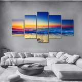 5-Piece Framed Sunset Beach Canvas Wall Art Set – Ocean Horizon Print for Bedroom or Living Room