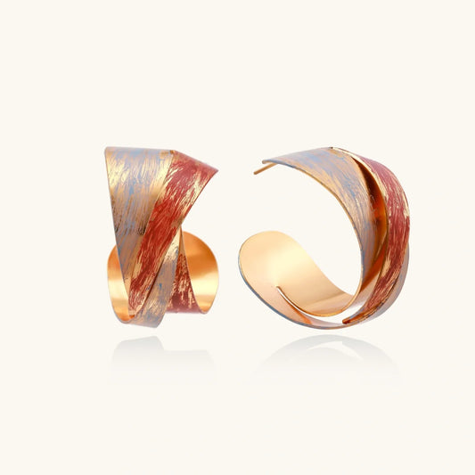 Handcrafted gold and red swirl earrings, artisan home décor accessory