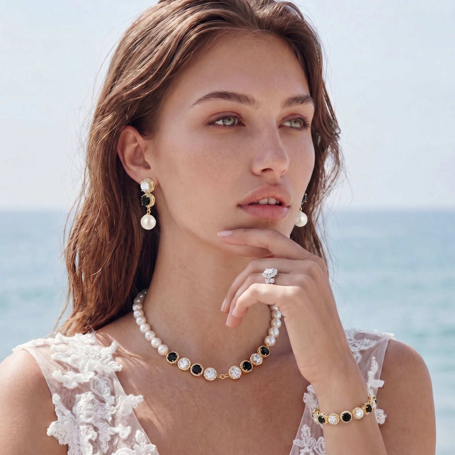 OVIANA Midnight Pearl Jewellery Set