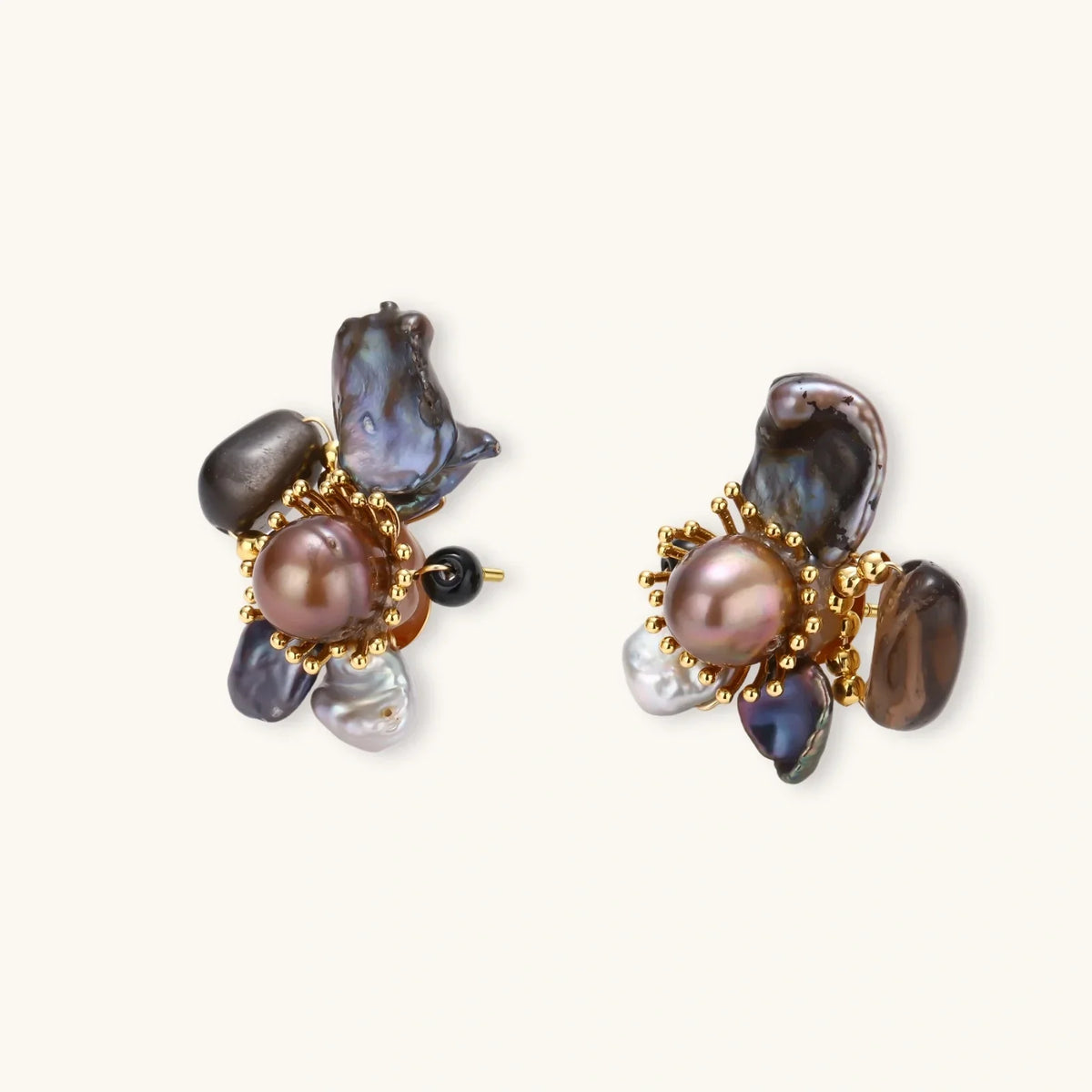 Elegant baroque pearl earrings with gold accents and mixed pearl tones, perfect for unique gifts or home décor styling.