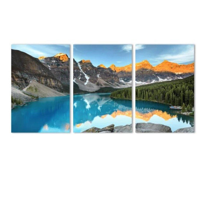 3 Piece Beautiful Mountain Lake Framed Canvas Wall Art - Fansee Australia
