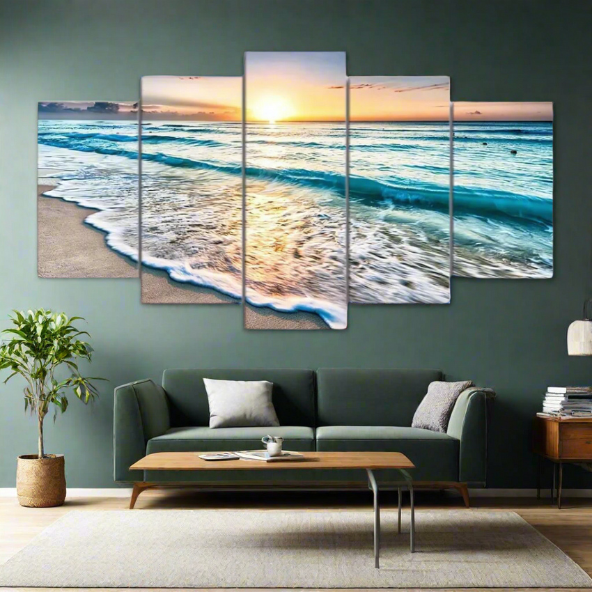5 Panels Beach Sunset Framed Canvas Prints - Fansee Australia