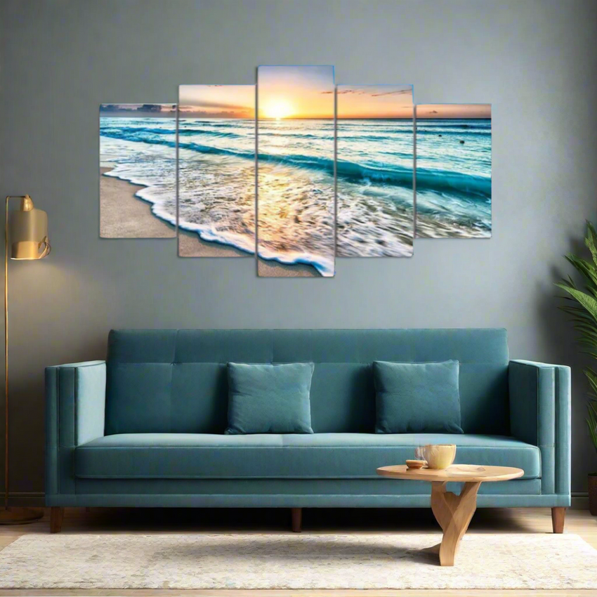 5 Panels Beach Sunset Framed Canvas Prints - Fansee Australia