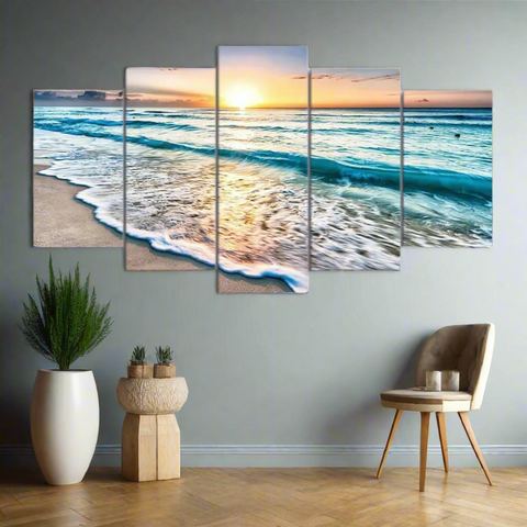 5 Panels Beach Sunset Framed Canvas Prints - Fansee Australia