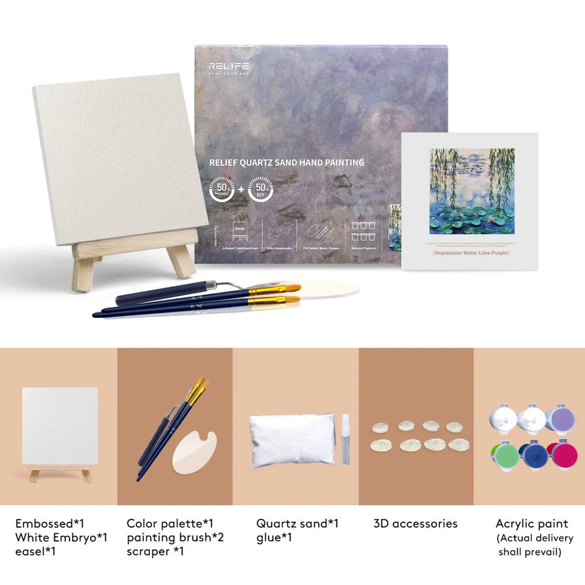 Water Lily Textured Art Kit – Monet-Inspired DIY Gift Box with Easel