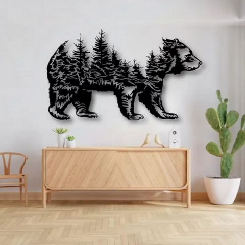 Bear & Forest Silhouette Metal Wall Art - Fansee Australia