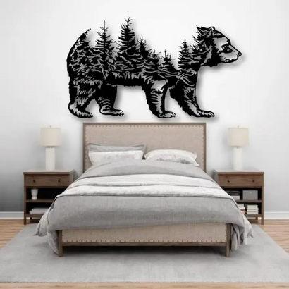Bear & Forest Silhouette Metal Wall Art - Fansee Australia