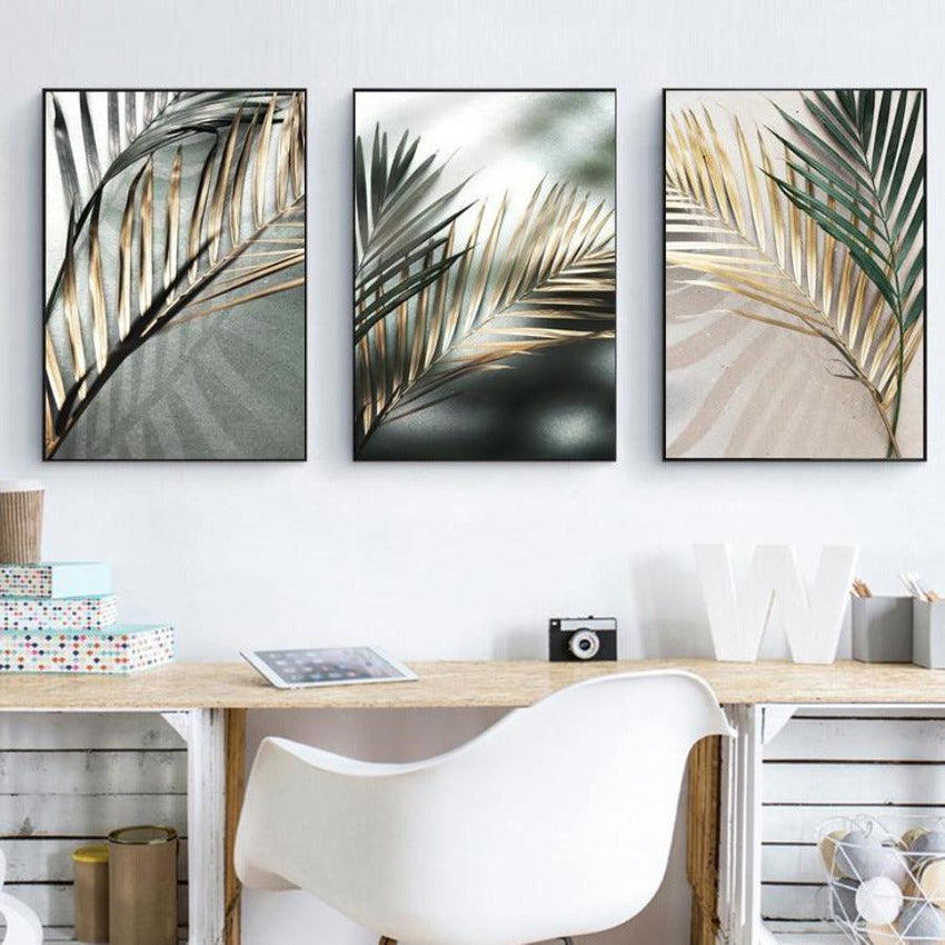Golden Palm Leaf Botanical Wall Art Prints - 3 Pcs Set (50x70cm) - Fansee Australia