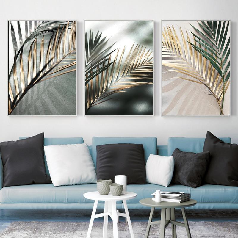 Golden Palm Leaf Botanical Wall Art Prints - 3 Pcs Set (50x70cm) - Fansee Australia
