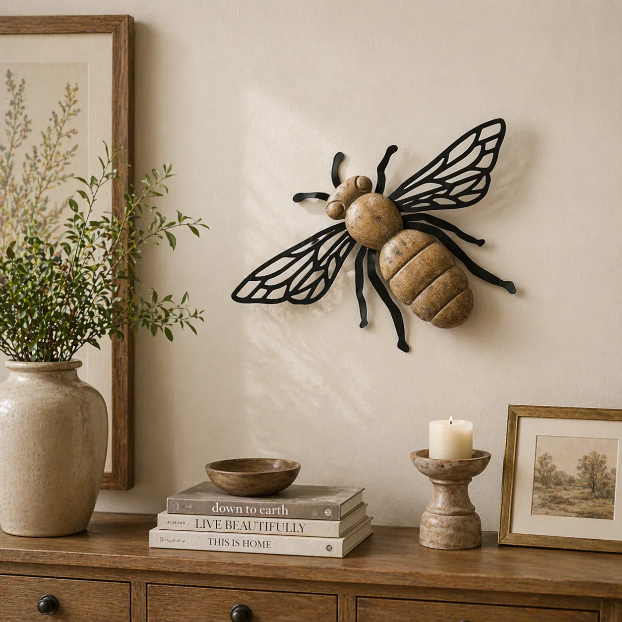 Honey Grove Wooden Bee Wall Art – Rustic Metal & Wood Wall Décor