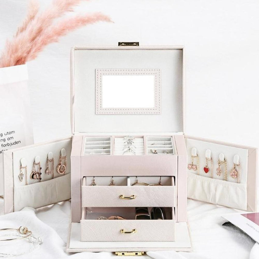 Jewellery Box with Mirror and Lock - Light Pink / Black - Fansee Australia
