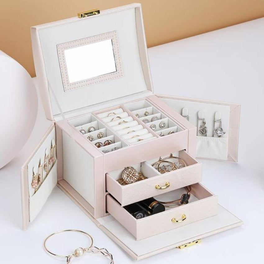 Jewellery Box with Mirror and Lock - Light Pink / Black - Fansee Australia