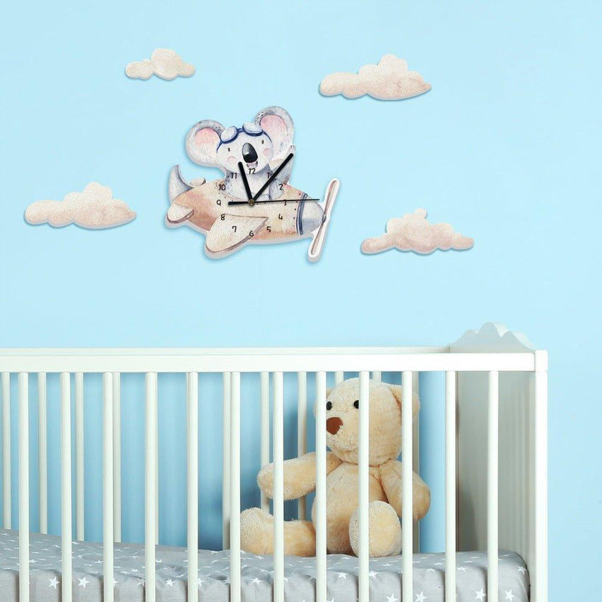 Koala Flying A Plan Nursery Wall Clock - Fansee Australia