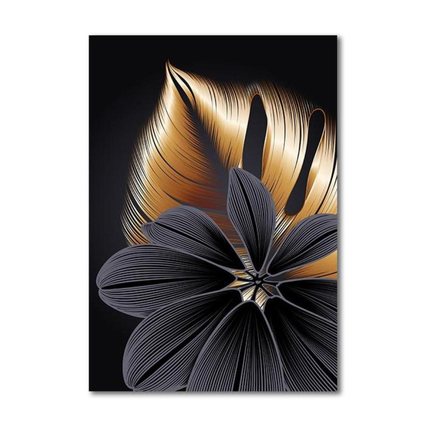 Large Plant Leaf Canvas Prints in Black and Gold - 3 Pcs Set (60x80cm) - Fansee Australia