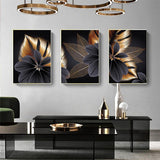 Large Plant Leaf Canvas Prints in Black and Gold - 3 Pcs Set (60x80cm) - Fansee Australia