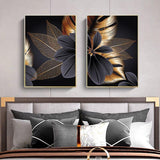 Large Plant Leaf Canvas Prints in Black and Gold - 3 Pcs Set (60x80cm) - Fansee Australia