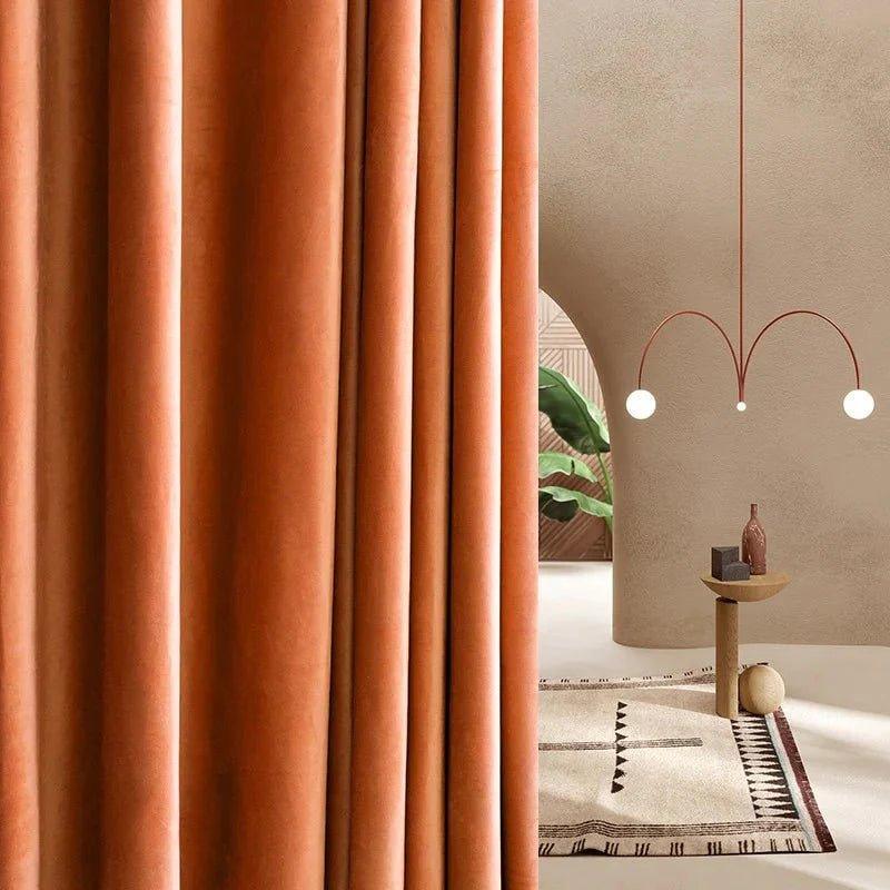 Orange Blackout Luxurious Wool Velvet Ready To Hang Curtains - Fansee Australia