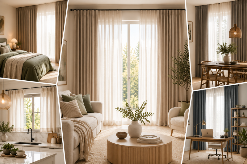 Elegant beige and blue curtains for living room, bedroom, kitchen, dining & home office spaces