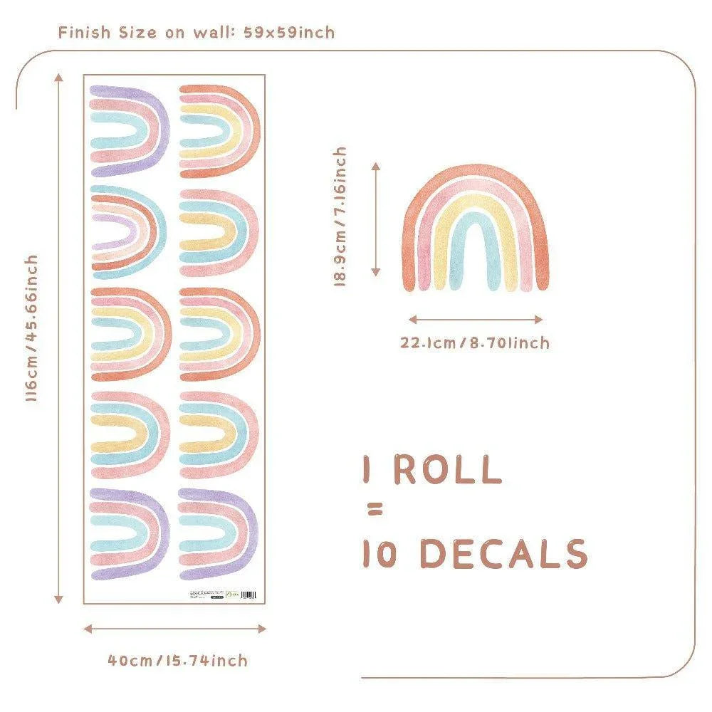 10 Pcs Watercolour Rainbow Wall Stickers - Fansee Australia