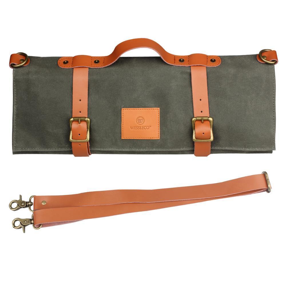 11-Pocket Canvas Knife Bag – Green Roll-Up Chef’s Organizer - Fansee Australia