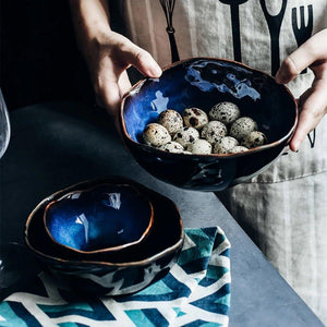 18cm 4 Pcs Set Handmade Blue Artisan Dinner Bowl - Fansee Australia