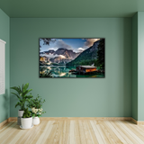 Lakeside Haven – Framed Mountain Cabin Landscape Canvas Art (75x100cm)