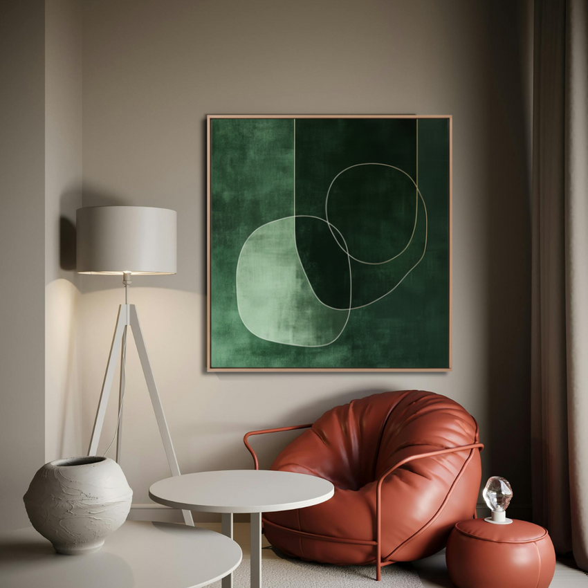 Emerald Balance – Framed Abstract Green Canvas Art