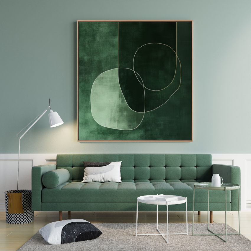 Emerald Balance – Framed Abstract Green Canvas Art