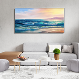 Tranquil Shoreline – Framed Ocean Wave Sunset Canvas Wall Art (70x100cm)