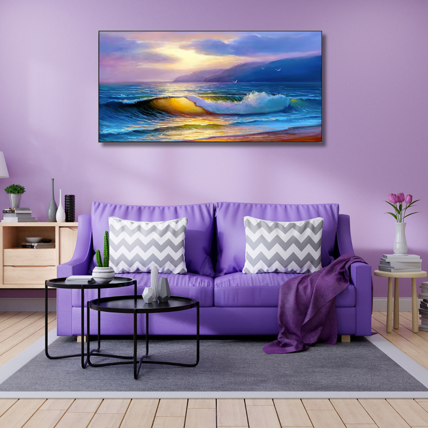 Tranquil Shoreline – Framed Ocean Wave Sunset Canvas Wall Art (70x100cm)