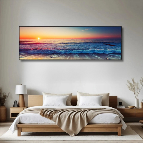 Sunset Symphony – Beach Horizon Framed Wall Art (50x150cm)