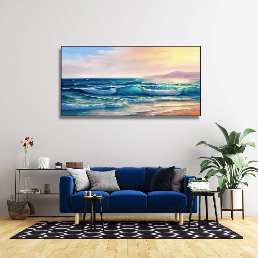 Tranquil Shoreline – Framed Ocean Wave Sunset Canvas Wall Art (70x100cm)