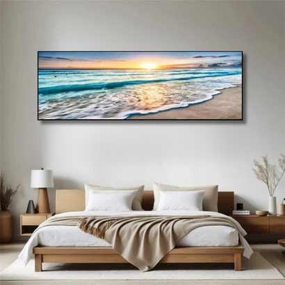 Serene Tide – Panoramic Sunset Beach Wall Print (50x150cm)