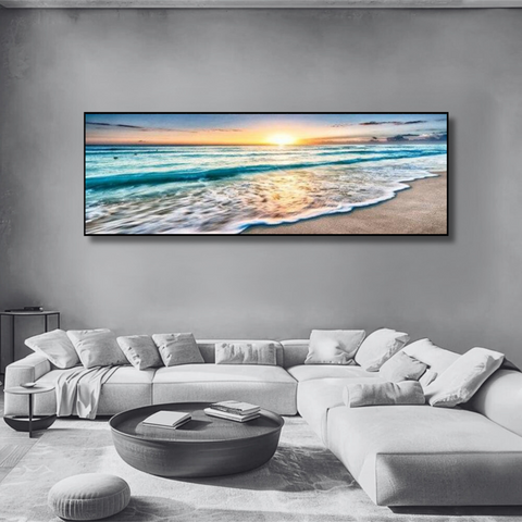 Serene Tide – Panoramic Sunset Beach Wall Print (50x150cm)