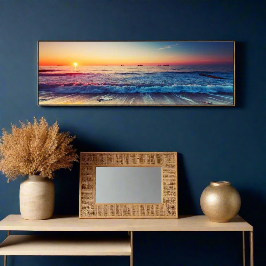 Sunset Symphony – Beach Horizon Framed Wall Art (50x150cm)