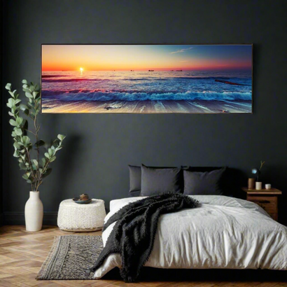 Sunset Symphony – Beach Horizon Framed Wall Art (50x150cm)