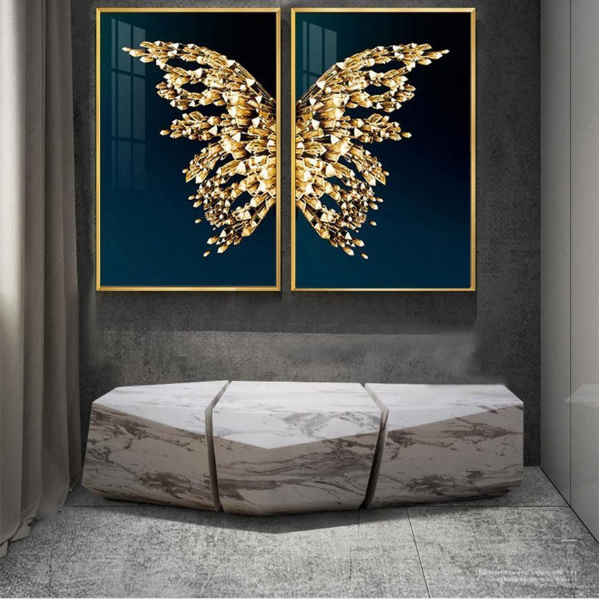 Golden Crystal Butterfly Duo Framed Wall Art