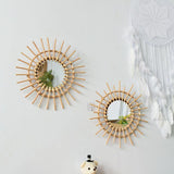 2 Pcs Set Handmade Rattan Round Wall Mirrors - Fansee Australia