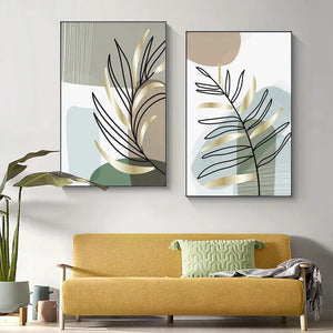 2 Piece Bohemian Leaf Abstract Framed Wall Art - Fansee Australia