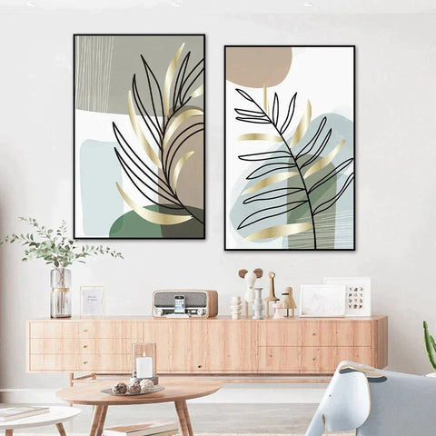 2 Piece Bohemian Leaf Abstract Framed Wall Art - Fansee Australia