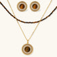 Gold tiger eye necklace and earrings set with crystal accents and beaded chain, elegant jewelry for women