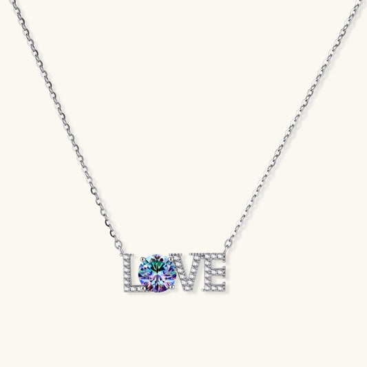 Silver LOVE necklace with sparkling crystal pendant, elegant gift for her