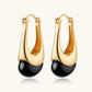Gold hoop earrings with black enamel drop, modern minimalist jewelry for women