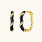 Elegant gold hoop earrings with black enamel and crystal accents, luxury fashion jewelry