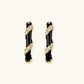 Elegant black and gold hoop earrings with sparkling crystal accents, perfect for luxury home décor gifting.
