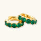 Gold hoop earrings with emerald green gemstones, S925 sterling silver