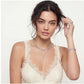 Elegant woman wearing pink heart-shaped jewelry set with necklace, earrings, bracelet, and ring