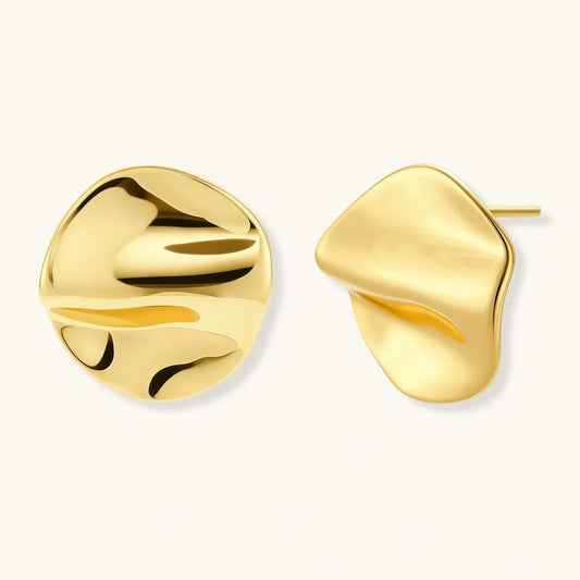 Gold abstract stud earrings with organic, sculptural design for modern home décor accents